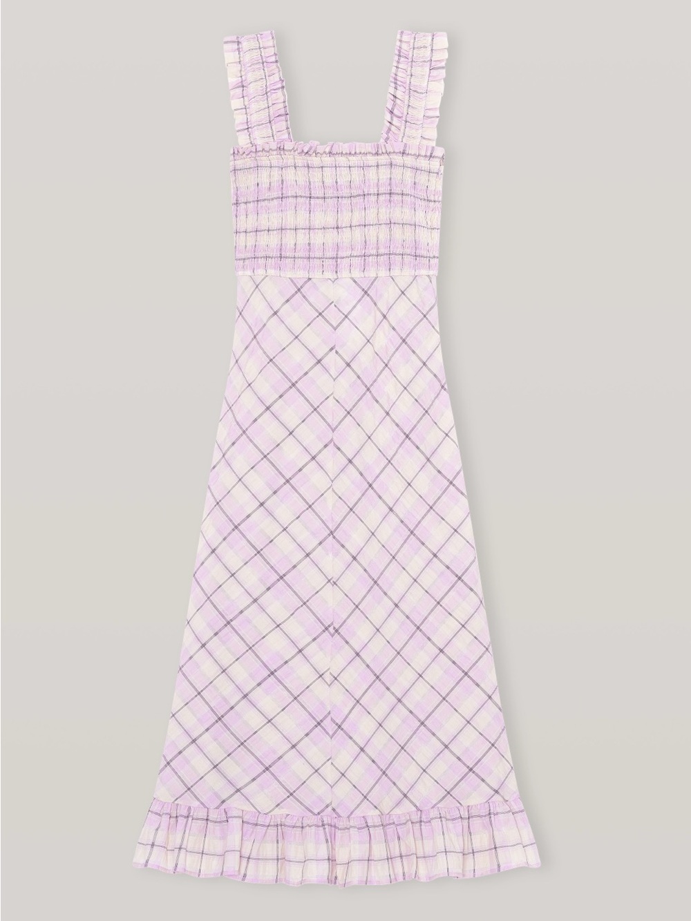 Ganni Seersucker Check Maxi Dress - Orchid Bloom
